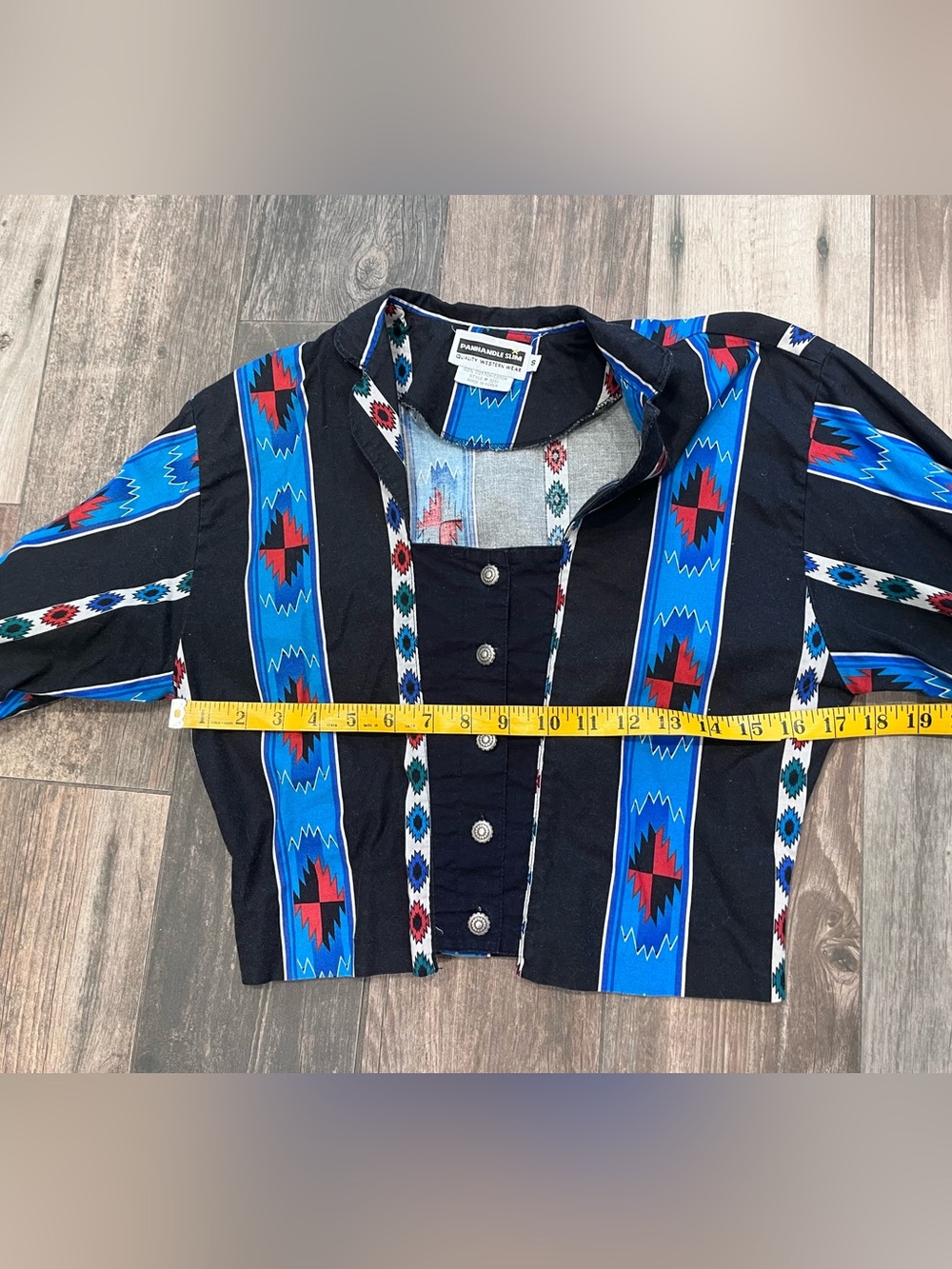 Panhandle Slim Shirt Short Cropped Western Rodeo Aztec Tribal Concho Buttons VTG - Picture 10 of 10